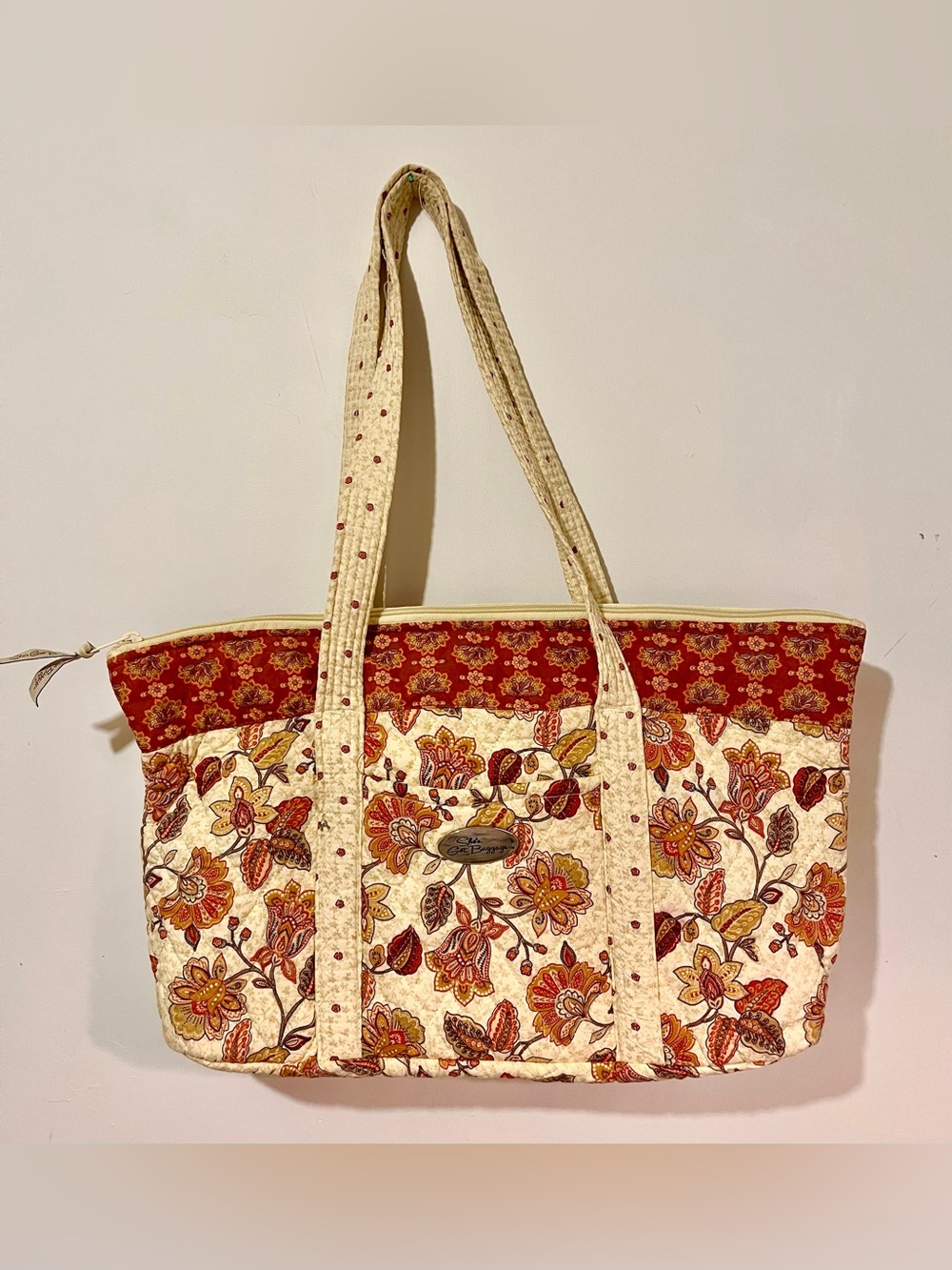 Quilted Floral Tote Bag in Cream and Rust